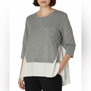 Lafayette 148 NY Mixed Media Exposed Zip Cotton Blend Top Grey White Medium